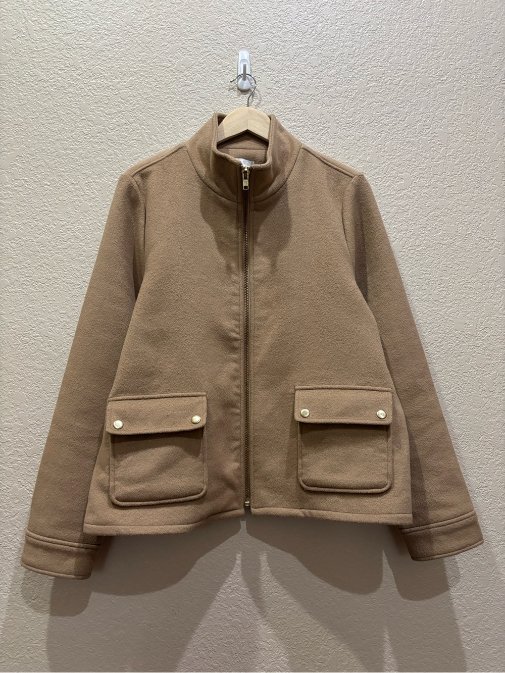 JOIE Camel Wool Blend Full Zip Jacket Stand Collar Minimalist Quiet Luxury XL